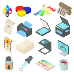 Printing icons set in cartoon style. Printing service set collection vector illustration