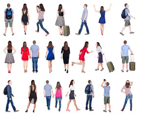 collection " back view of people ". backside view of person.  Rear view people collection. Isolated over white background.
