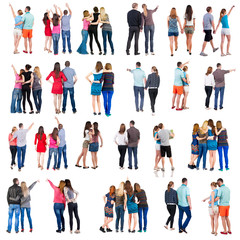 collection Back view of group people . set Rear view person team Isolated over white.