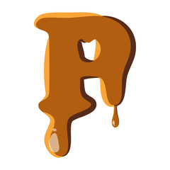 Letter P from caramel icon isolated on white background. Alphabet symbol