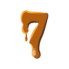 Number 7 from caramel icon isolated on white background. Figure symbol
