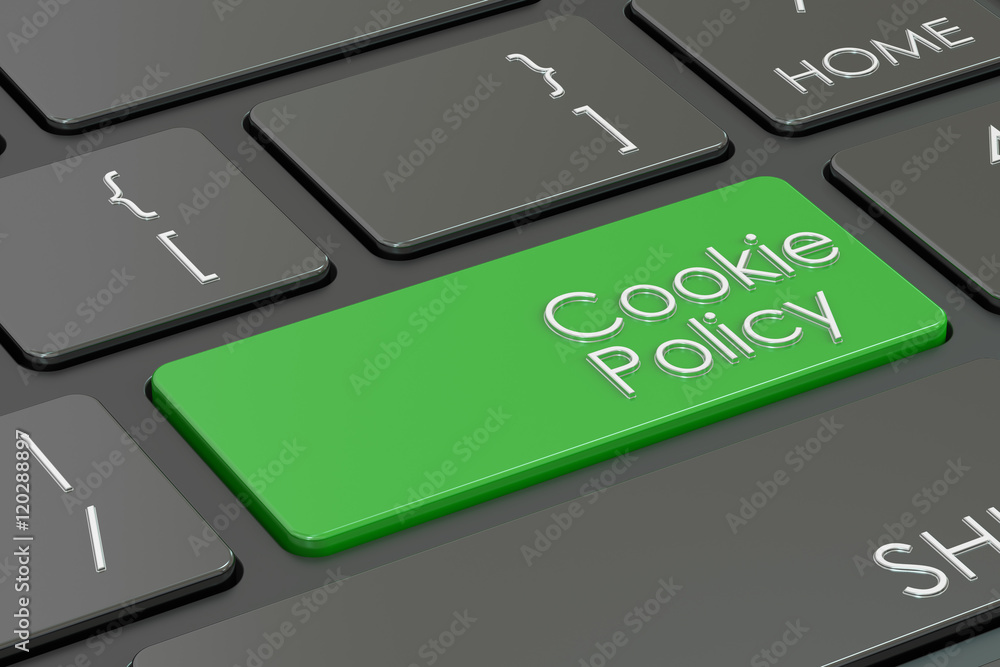 Poster cookie policy button, green hot key on keyboard. 3d rendering