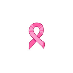 Pink ribbon, international symbol of breast cancer awareness. Vector hand drawn illustration, isolated on white