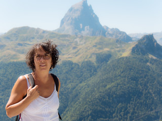 woman hiker in mountains