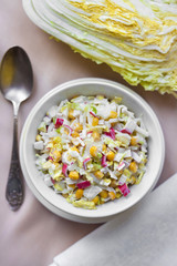 Chinese cabbage, sweet corn and surimi salad
