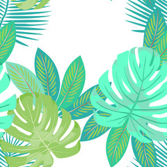 Exotical tropical seamless pattern with palm leaves. Vector.