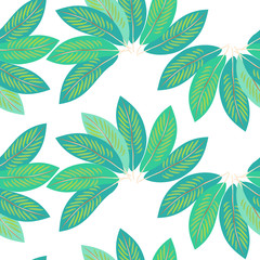 Exotical tropical seamless pattern with palm leaves. Vector.