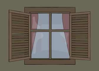 Window with old wooden shutters