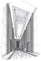 sketch interior perspective stripes Lift, black and white color