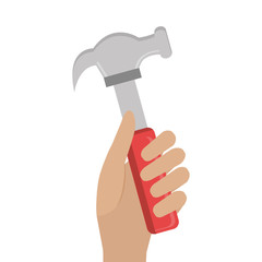 hand holding a hammer construction tool. repair equipment. vector illustration