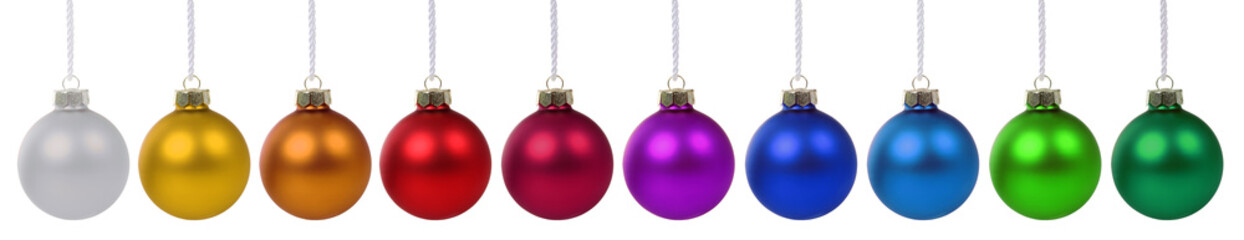 Obraz premium Weihnachtskugeln Weihnachten bunte Kugeln in einer Reihe Freiste