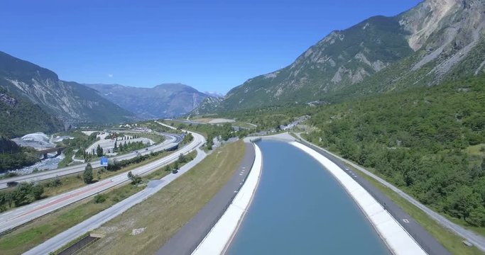 4K Aerial, Flying along Autoroute De La Maurienne, France - ungraded version