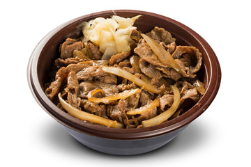 Homemade mushroom and meat. Shimeji in white background