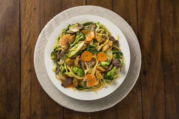 Thai food Pad thai , Stir fry noodles with shrimp, meat and vegetables