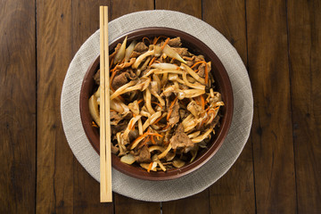 Thai food Pad thai , Stir fry noodles with shrimp, meat and vegetables
