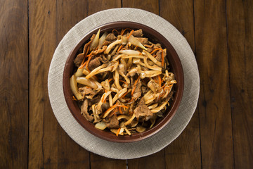 Thai food Pad thai , Stir fry noodles with shrimp, meat and vegetables