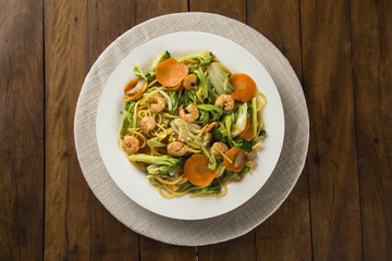 Thai food Pad thai , Stir fry noodles with shrimp, meat and vegetables