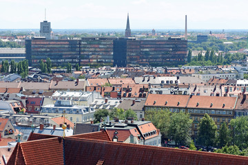 Aerial view from the New Town Hall in Munuch - the capital and largest city of the German state of Bavaria.