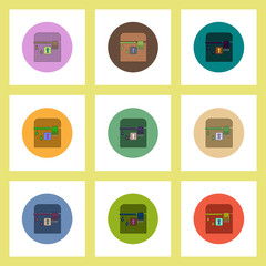 flat icons Halloween set of box with hand concept on colorful circles