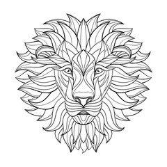 Detailed Lion in aztec style. Patterned head of the lion on isolated background. African indian totem tattoo design. Vector illustration. Eps10.