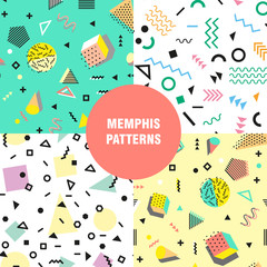Retro vintage 80s or 90s fashion style. Memphis seamless pattern. Trendy geometric elements. Modern abstract design. Good for textile fabric. Vector illustration.