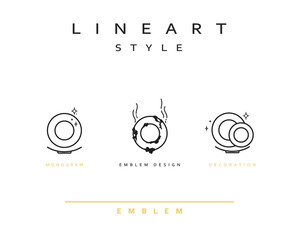 Plate icon style line art. Vintage plate icon. Monogram emblem design style lineart. Dirty clean dishes
