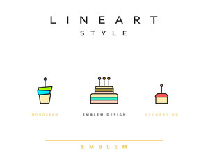 Cake vector icon style line art. Birthday cake. Cooking pastries. Monogram emblem element design style lineart.