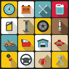 Car maintenance and repair icons set in flat style. Auto service set collection vector illustration