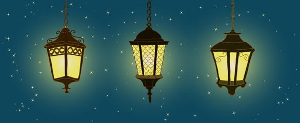 Outdoor lighting hanging lantern. Hand drawn lantern © DafnaDar