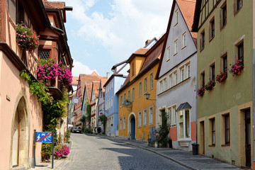 Architecture of the historic town Rothenburg ob der Tauber, Bavaria, Germany.