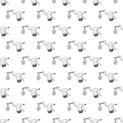 Stork with baby seamless pattern on white background. Newborn design vector illustration