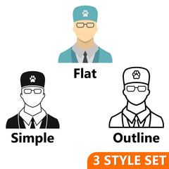 Veterinarian icons set in flat, simple and outline style isolated on white background. Veterinary symbol vector illustration