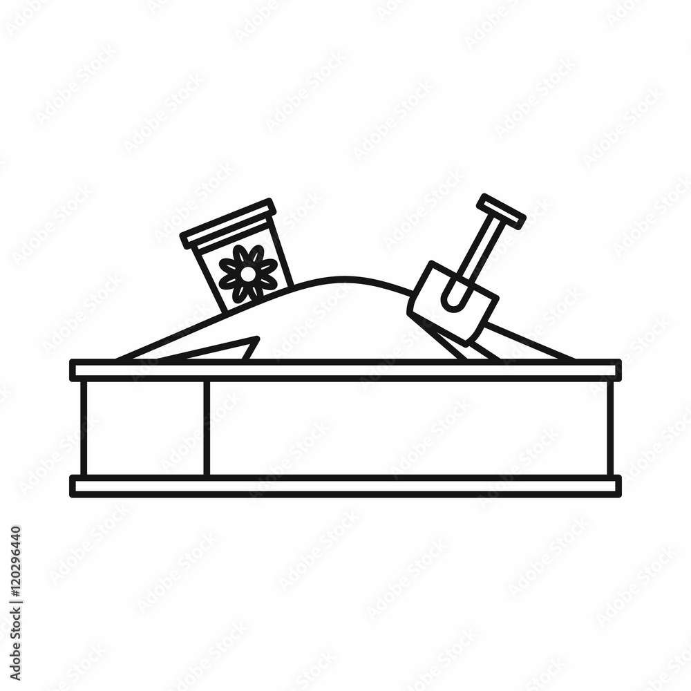 Poster sandbox on a playground icon in outline style on a white background vector illustration