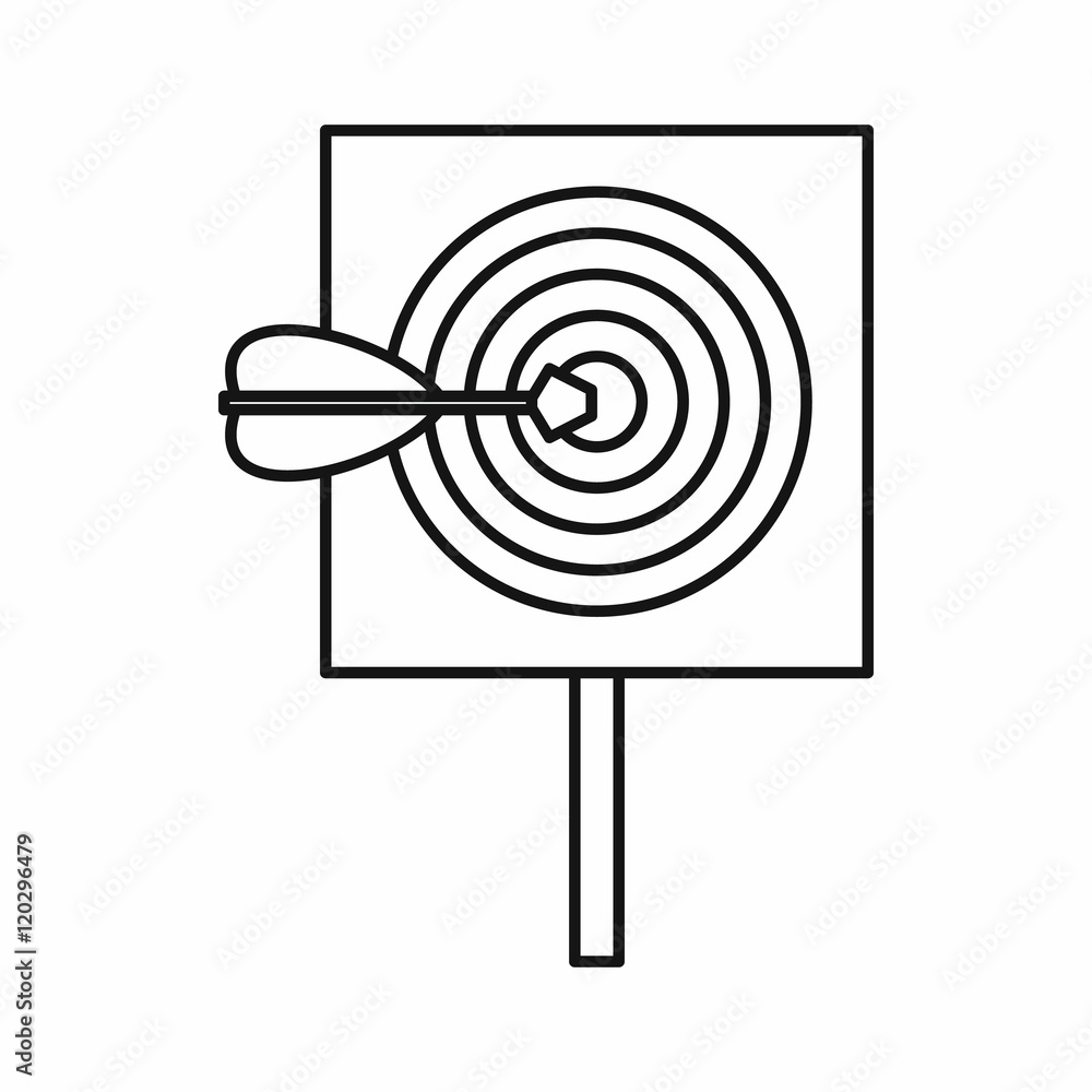 Poster red target and dart icon in outline style on a white background vector illustration