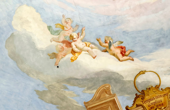 Fresco in Pilgrimage Church Wieskirche, a rococo church,designed in 1740s by Dominikus Zimmermann. A UNESCO World Heritage List in 1983.