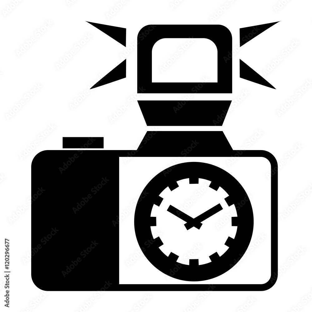 Poster camera with flash icon in simple style on a white background vector illustration