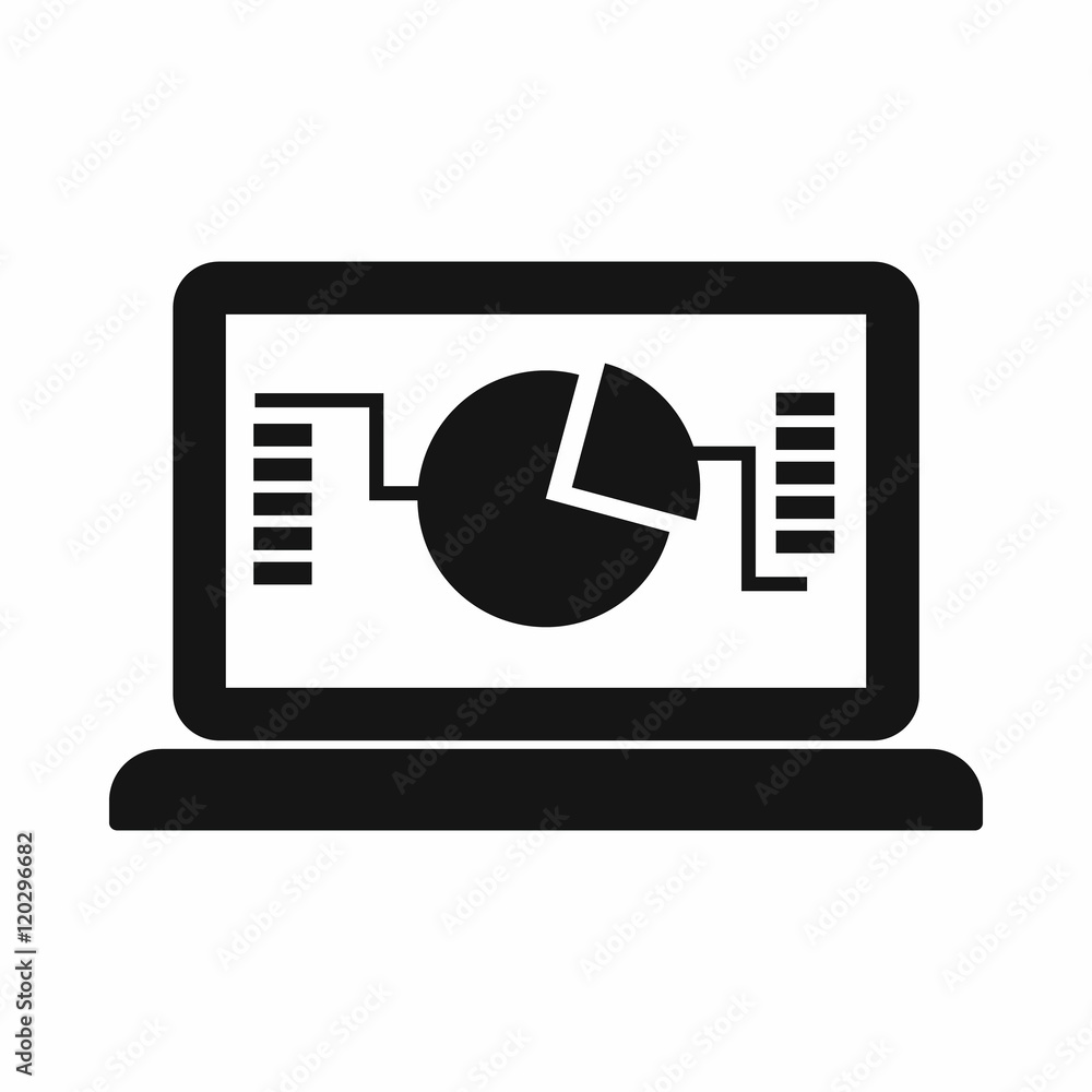 Poster laptop with business graph icon in simple style on a white background vector illustration