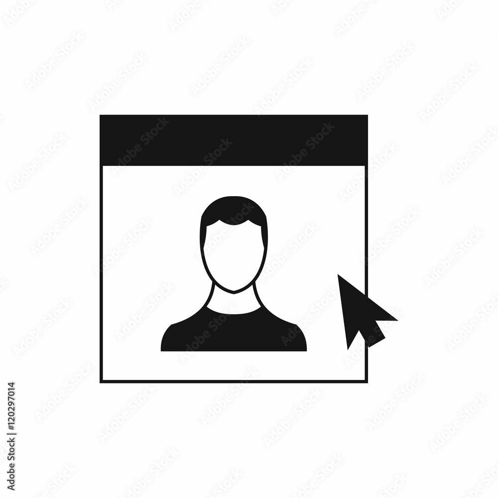Poster cursor point to person on monitor in simple style isolated on white background vector illustration