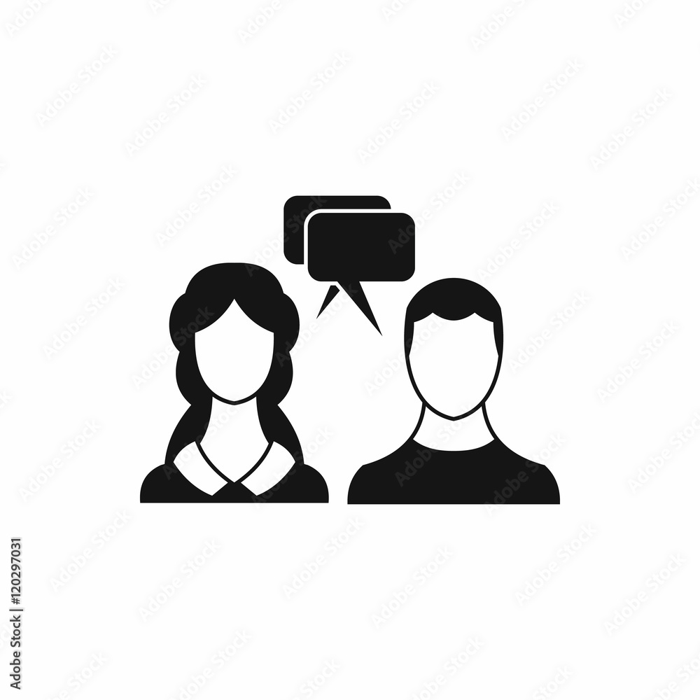 Poster speech bubbles with two faces in simple style isolated on white background vector illustration