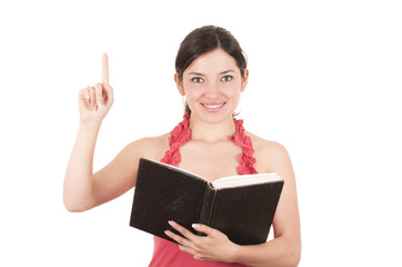 beautiful young female teacher holding book