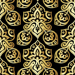 Ethnic seamless pattern in gold and black colors
