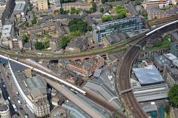 London rooftop view panorama with urban architectures. View from the Shard Building in London.