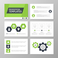 Set of green template for multipurpose presentation slides. Leaflet, annual report, book cover design.