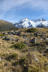 Fototapeta na wymiar New Zealand Snow Capped Mountains in the Hooker Valley - Mnt Cook New Zealand