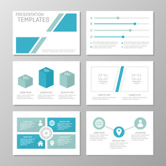 Set of blue and turquoise template for multipurpose presentation slides. Leaflet, annual report, book cover design.