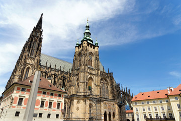 Fototapeta na wymiar St. Vitus Cathedral in Prague, Czech Republic. The cathedral is the seat of the Archbishop of Prague and is the biggest and most important church in the country.