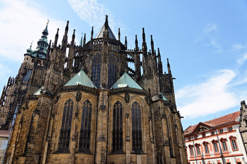 Fototapeta na wymiar St. Vitus Cathedral in Prague, Czech Republic. The cathedral is the seat of the Archbishop of Prague and is the biggest and most important church in the country.