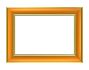 Yellow picture frame isolated on white background. 3D illustration.