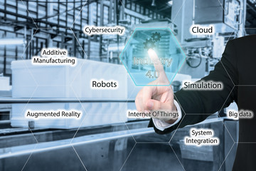 Businessman touching industry 4.0 icon in virtual interface 