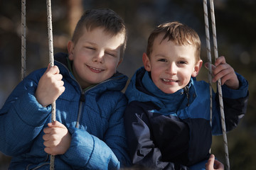 portrait of little boys at winter day